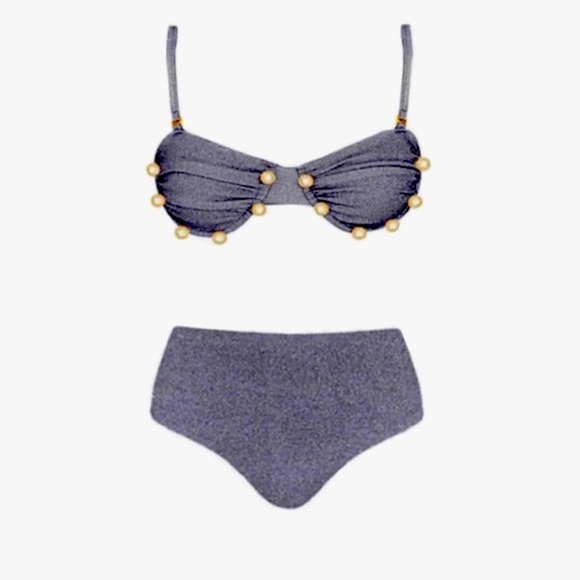 Bahia Maria Catalina Shiny Blue High Waist Bikini Set - Picture 1 of 9